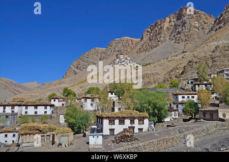 Kye Kloster & Kibber Dorf, Spiti, Himachal Pradesh, Indien Stockfoto