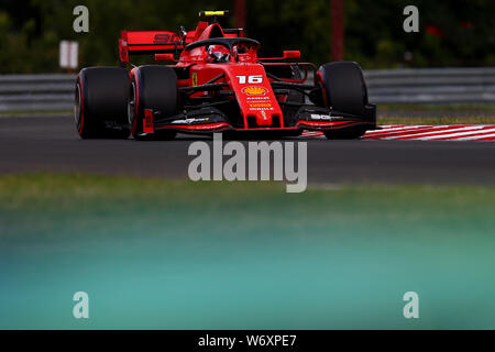 Budapest, Ungarn. 3. August 2019. #16 Charles Leclerc, Scuderia Ferrari. GP von Ungarn, Budapest 2-4 August 2019. Budapest 03/08/2019 GP von Ungarn Formel 1 Meisterschaft 2019 Rennen Foto Federico Basile/Insidefoto Credit: insidefoto Srl/Alamy leben Nachrichten Stockfoto