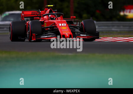 Budapest, Ungarn. 3. August 2019. #16 Charles Leclerc, Scuderia Ferrari. GP von Ungarn, Budapest 2-4 August 2019. Budapest 03/08/2019 GP von Ungarn Formel 1 Meisterschaft 2019 Rennen Foto Federico Basile/Insidefoto Credit: insidefoto Srl/Alamy leben Nachrichten Stockfoto