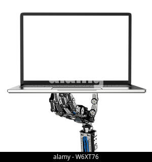 3D-rendering Roboter Hand leerer Bildschirm computer notebook Stockfoto