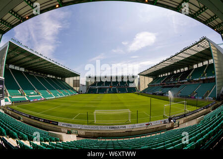 3. Aug. 2019, Easter Road Stadium, Leith, Edinburgh, Schottland, Scottish Premier League Fußball Hibernian Football Club versus St Mirren; Allgemeine Ansicht eines sonnigen Easter Road Stadium Stockfoto