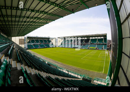 3. Aug. 2019, Easter Road Stadium, Leith, Edinburgh, Schottland, Scottish Premier League Fußball Hibernian Football Club versus St Mirren; Allgemeine Ansicht eines sonnigen Easter Road Stadium Stockfoto