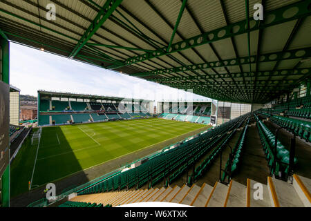 3. Aug. 2019, Easter Road Stadium, Leith, Edinburgh, Schottland, Scottish Premier League Fußball Hibernian Football Club versus St Mirren; Allgemeine Ansicht eines sonnigen Easter Road Stadium Stockfoto