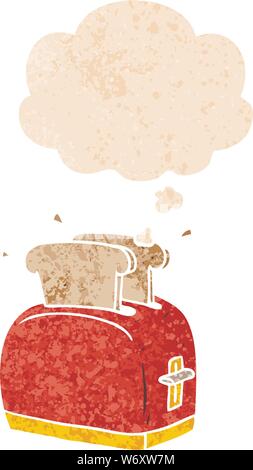 Cartoon Toaster mit dachte Blase im Grunge distressed Retro strukturierte Stil Stock Vektor