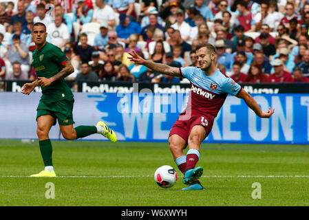 London, Großbritannien. 03 Aug, 2019. London, United Kingdom, August 03 West Ham United Jack Wilshere bei Betway Pokalspiel zwischen West Ham United und Athletic Club Bilbao Stadion in London, London, England am 03. August 2019. Credit: Aktion Foto Sport/Alamy leben Nachrichten Stockfoto