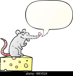 Cartoon Maus Auf Käse mit Sprechblase in glatten Farbverlauf Stock Vektor