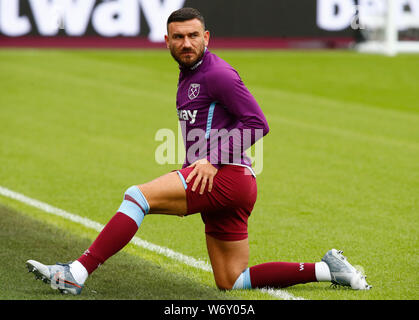 London, Großbritannien. 03 Aug, 2019. London, United Kingdom, August 03 West Ham United Robert Snodgrass bei Betway Pokalspiel zwischen West Ham United und Athletic Club Bilbao Stadion in London, London, England am 03. August 2019. Credit: Aktion Foto Sport/Alamy leben Nachrichten Stockfoto