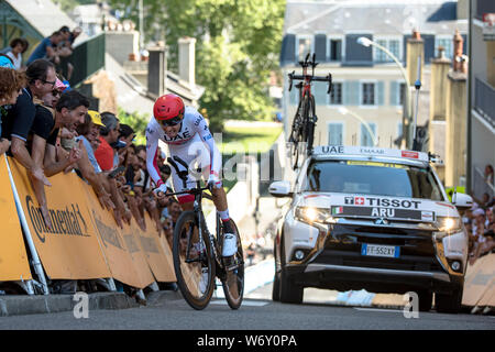 Fabio Aru Rennen in Pau während der 2019 Time Trial Phase der Le Tour de France Stockfoto