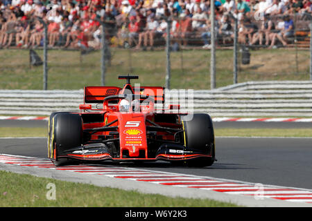 Budapest, Ungarn. 3. August 2019. Sebastian Vettel der Scuderia Ferrari auf der Spur während der Qualifikation für die F1 Grand Prix von Ungarn Stockfoto