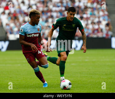 London, Großbritannien. 03 Aug, 2019. London, United Kingdom, August 03 West Ham United Grady Diangana bei Betway Pokalspiel zwischen West Ham United und Athletic Club Bilbao Stadion in London, London, England am 03. August 2019. Credit: Aktion Foto Sport/Alamy leben Nachrichten Stockfoto