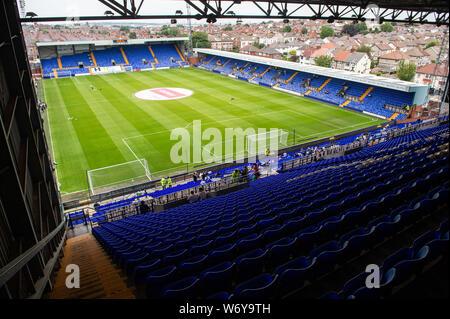 BIRKENHEAD, ENGLAND 3. August Tranmere Rovers' home Boden Prenton Park während der Sky Bet Liga 1 Übereinstimmung zwischen den Tranmere Rovers und Rochdale in Prenton Park, Birkenhead am Samstag, den 3. August 2019. (Credit: Ian Charles | MI Nachrichten) Credit: MI Nachrichten & Sport/Alamy leben Nachrichten Stockfoto