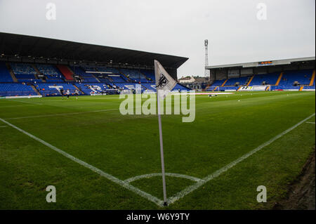 BIRKENHEAD, ENGLAND 3. August Tranmere Rovers' home Boden Prenton Park während der Sky Bet Liga 1 Übereinstimmung zwischen den Tranmere Rovers und Rochdale in Prenton Park, Birkenhead am Samstag, den 3. August 2019. (Credit: Ian Charles | MI Nachrichten) Credit: MI Nachrichten & Sport/Alamy leben Nachrichten Stockfoto