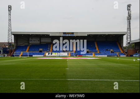 BIRKENHEAD, ENGLAND 3. August Tranmere Rovers' home Boden Prenton Park während der Sky Bet Liga 1 Übereinstimmung zwischen den Tranmere Rovers und Rochdale in Prenton Park, Birkenhead am Samstag, den 3. August 2019. (Credit: Ian Charles | MI Nachrichten) Credit: MI Nachrichten & Sport/Alamy leben Nachrichten Stockfoto