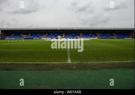 BIRKENHEAD, ENGLAND 3. August Tranmere Rovers' home Boden Prenton Park während der Sky Bet Liga 1 Übereinstimmung zwischen den Tranmere Rovers und Rochdale in Prenton Park, Birkenhead am Samstag, den 3. August 2019. (Credit: Ian Charles | MI Nachrichten) Credit: MI Nachrichten & Sport/Alamy leben Nachrichten Stockfoto