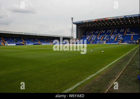 BIRKENHEAD, ENGLAND 3. August Tranmere Rovers' home Boden Prenton Park während der Sky Bet Liga 1 Übereinstimmung zwischen den Tranmere Rovers und Rochdale in Prenton Park, Birkenhead am Samstag, den 3. August 2019. (Credit: Ian Charles | MI Nachrichten) Credit: MI Nachrichten & Sport/Alamy leben Nachrichten Stockfoto