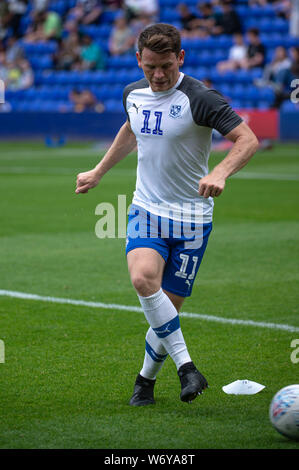 BIRKENHEAD, ENGLAND 3. August Tranmere Rovers'Connor Jennings während der Sky Bet Liga 1 Übereinstimmung zwischen den Tranmere Rovers und Rochdale in Prenton Park, Birkenhead am Samstag, den 3. August 2019. (Credit: Ian Charles | MI Nachrichten) Credit: MI Nachrichten & Sport/Alamy leben Nachrichten Stockfoto