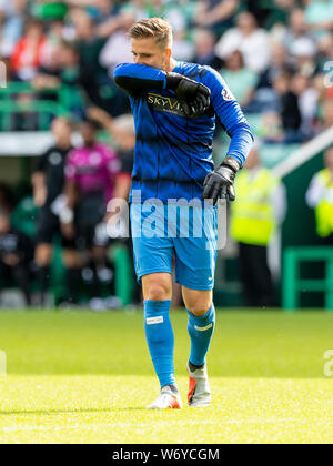 3. Aug. 2019, Easter Road Stadium, Leith, Edinburgh, Schottland, Scottish Premier League Fußball Hibernian Football Club versus St Mirren; Niedergeschlagenheit für Václav Hladk&#Xfd; St. Mirren bei voller Zeit Stockfoto