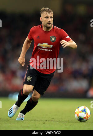 Von Manchester United Lukas Shaw während der Vor Saisonbeginn Match im Fürstentum Stadium, Cardiff. Stockfoto