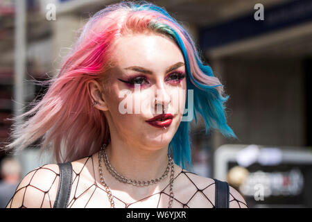 Blackpool, Lancashire, UK. 3. August 2019. Die fabelhafte Punk Rebellion Festival zurück in den Winter Gardens in Blackpool für ein Wochenende live Punk Rock Musik. Die Rebellion Festival, früher Urlaub in der Sonne und die VERGEUDETEN Festival ist ein britischer Punk Rock Festival 1996 zum ersten Mal statt. Diese offen für alle Veranstaltung zieht Tausende von Besuchern aus Übersee alle ihre Lieblings punk Musiker an einem Ort zu sehen. Credit: cernan Elias/Alamy leben Nachrichten Stockfoto
