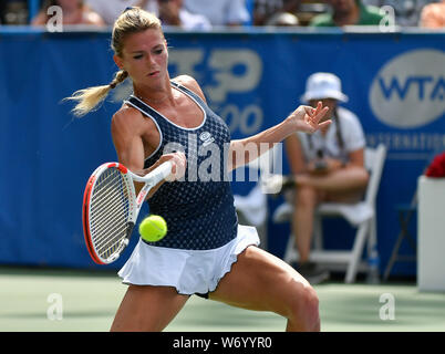 August 3, 2019: Camila Giorgi (ITA) besiegt Caty McNally (USA) 7-6, 6-2, am CitiOpen gespielt bei Rock Creek Park Tennis Center in Washington, DC. © Leslie Billman/Tennisclix/CSM Stockfoto