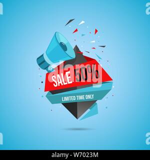 Begrenzte Zeit Verkauf web banner Vorlage. Shopping zum halben Preis Rabatt für Kunden Werbeartikel vector Plakat Layout. Store Angebote und spezielle Angebote, Promo Marketing Kampagne, Aufkleber, Etikett Stock Vektor