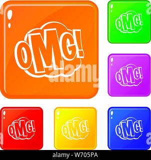 OMG, komische text Sprechblase Icons Set Vector Farbe Stock Vektor