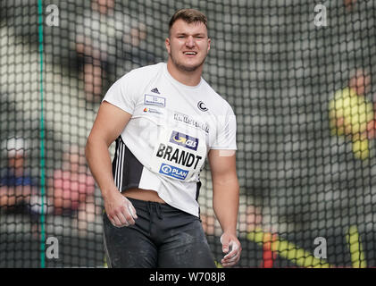 Berlin, Deutschland. 03 Aug, 2019. Leichtathletik: Deutsche Meisterschaften im Olympiastadion, Männer, Diskus, Torben Brandt. Quelle: Michael Kappeler/dpa/Alamy leben Nachrichten Stockfoto