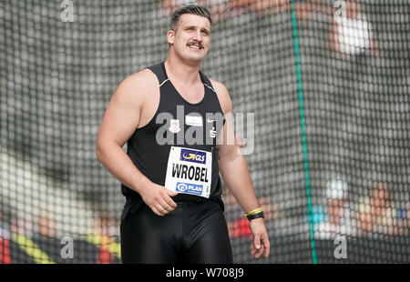 Berlin, Deutschland. 03 Aug, 2019. Leichtathletik: Deutsche Meisterschaften im Olympiastadion, Männer, Diskus, David Wrobel. Quelle: Michael Kappeler/dpa/Alamy leben Nachrichten Stockfoto