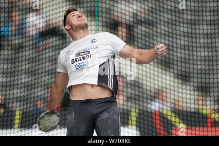 Berlin, Deutschland. 03 Aug, 2019. Leichtathletik: Deutsche Meisterschaften im Olympiastadion, Männer, Diskus, Torben Brandt. Quelle: Michael Kappeler/dpa/Alamy leben Nachrichten Stockfoto