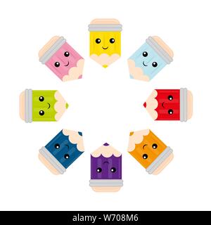 Zurück zu Schule. cute Cartoon Charaktere - Bleistift. Satz von kawaii Schule liefert. Kinder Vektor flachbild Abbildung: Bildung. Stock Vektor