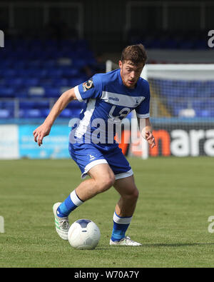 HARTLEPOOL, ENGLAND 3. August Lukas James von Hartlepool United in Aktion während der Vanarama nationalen Liga Match zwischen Hartlepool United und Sutton United im Victoria Park, Hartlepool am Samstag, den 3. August 2019. (Credit: Mark Fletcher | MI Nachrichten) Stockfoto