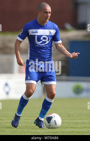 HARTLEPOOL, ENGLAND 3. August Liam Noble von Hartlepool United in Aktion während der Vanarama nationalen Liga Match zwischen Hartlepool United und Sutton United im Victoria Park, Hartlepool am Samstag, den 3. August 2019. (Credit: Mark Fletcher | MI Nachrichten) Stockfoto