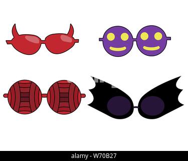 Einstellen der lustigen Brille für die Halloween Party. Isolierte Umrisse Vektor illustration Stock Vektor