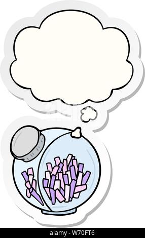 Cartoon Bonbons im Glas mit Gedanken bubble als gedruckte Aufkleber Stock Vektor