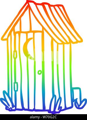 Regenbogen Farbverlauf Zeichnung eines traditionellen Outdoor Toilette mit Halbmond Fenster Stock Vektor