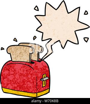 Cartoon toaster Toasten von Brot mit Sprechblase im Retro Stil Textur Stock Vektor