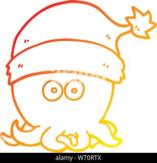 Warme abstufungslinie Zeichnung einer Cartoon Octopus tragen Mütze Stock Vektor