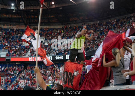 Harrison, USA. 03 Aug, 2019. Fans von Red Bulls Feiern während der regulären MLS Spiel gegen Toronto FC bei Red Bull Arena, Red Bulls gewann 2 - 0 Credit: Lev Radin/Pacific Press/Alamy leben Nachrichten Stockfoto