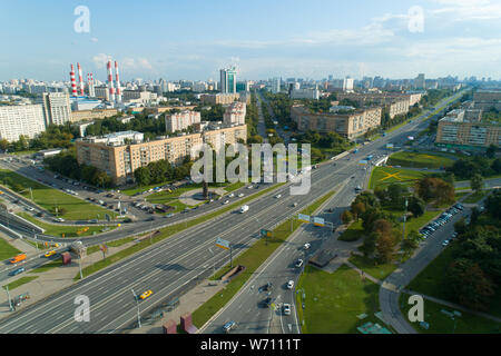 Luftaufnahme von Gagarin Square an einem sonnigen Sommertag in Moskau Stockfoto