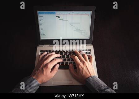 In der Nähe von Business Mann die Hände Arbeiten am Laptop im Büro. Business, digitale Technologie, soziale Netzwerk Konzept Stockfoto