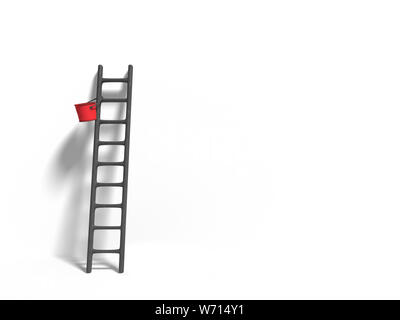 Miniatur Figur Leiter und roter Farbe vor einer Wand auf weißem Hintergrund Stockfoto