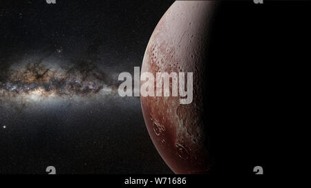 Zwergplanet Pluto vor der schönen Milchstraße Stockfoto