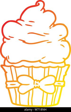 Warme abstufungslinie Zeichnung einer Cartoon fancy Cupcake Stock Vektor