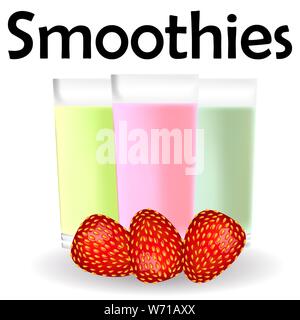 Smoothies ads, Kiwi und Beeren smoothie Schale mit frischem Obst, 3 isolierte d Abbildung Stock Vektor