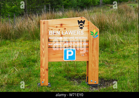 Namensschild. Ben Lawers National National Nature Reserve. National Trust für Schottland. Perth und Kinross, Schottland, Großbritannien, Europa. Stockfoto