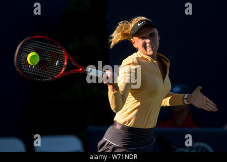 August 2, 2019: Donna Vekic (CRO) in Aktion, wo Sie besiegte Kristie Ahn (USA) 7-5, 6-0 im Viertelfinale der Mubadala Silicon Valley Klassiker an der San Jose State in San Jose, Kalifornien. © Mals Taam/TennisClix/CSM Stockfoto