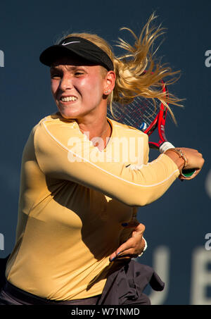 August 2, 2019: Donna Vekic (CRO) in Aktion, wo Sie besiegte Kristie Ahn (USA) 7-5, 6-0 im Viertelfinale der Mubadala Silicon Valley Klassiker an der San Jose State in San Jose, Kalifornien. © Mals Taam/TennisClix/CSM Stockfoto