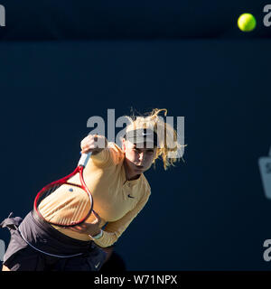 August 2, 2019: Donna Vekic (CRO) in Aktion, wo Sie besiegte Kristie Ahn (USA) 7-5, 6-0 im Viertelfinale der Mubadala Silicon Valley Klassiker an der San Jose State in San Jose, Kalifornien. © Mals Taam/TennisClix/CSM Stockfoto