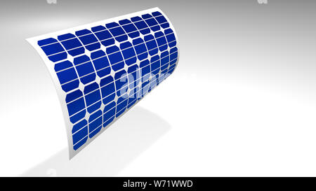 3D-Modell aus einer dünnen, flexiblen Solarzellen Biegung über die weißen Hintergrund - erneuerbare Energie - 3D-Darstellung Stockfoto