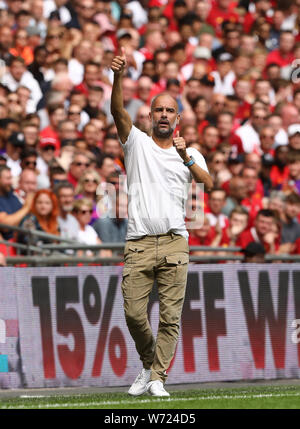 London, Großbritannien. 04 Aug, 2019. Manager von Manchester City, Pep Guardiola - Liverpool gegen Manchester City, FA Community Shield, Wembley Stadion, London, Großbritannien - 4 August 2019 Editorial nur mit der Credit: Spieltag Bilder begrenzt/Alamy leben Nachrichten Stockfoto